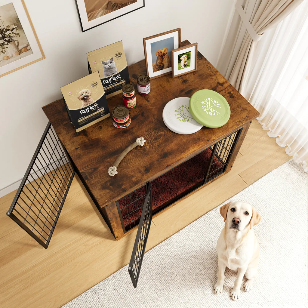 Warcat Dog Crate Furniture with Thick Cushion, Side End Table Wooden Dog Cage with Double Doors, Chew-Resistant Dog Kennel Dog House Indoor for Small to Large Dog #Aprilstockup#Tiktokshopstockup#Tiktokshopmothersday#Summervibes#Petlovers