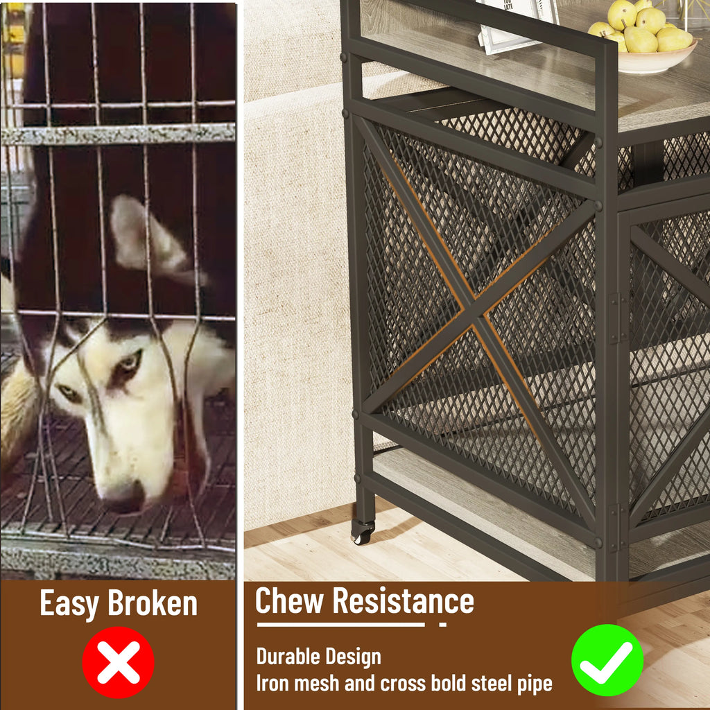 COZPAW Large Dog Crate Furniture, 48/52/71/78/86Inch Wooden Dog Kennel for Xlarge Dogs, Heavy Duty Dogs Furniture Indoor Wire Dog Cage with Caster Wheels, Decorative Pet House End Table, Brown