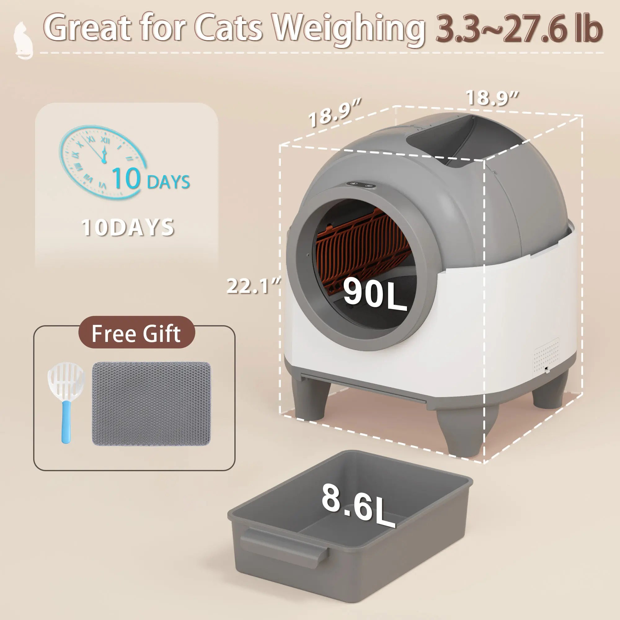 Warcat Smart Low-Noise Auto-Cleaning Litter Box 90L Self Cleaning Cat Litter Box App-Controlled via 2.4G Wifi with Smart Sensors, Safety Protection, Easy Maintenance, Easy Setup & Clean Springshine Springstatements Springbreak