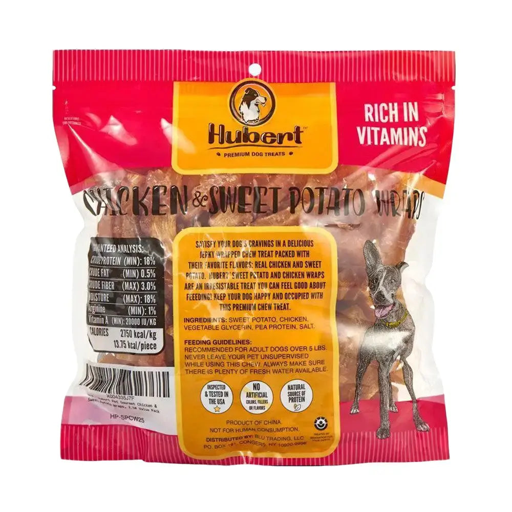 Hubert Gourmet Sweet Potato Wraps Dog Treats All-Natural Puppy Snacks - Chicken & Duck Flavor Dog Chips