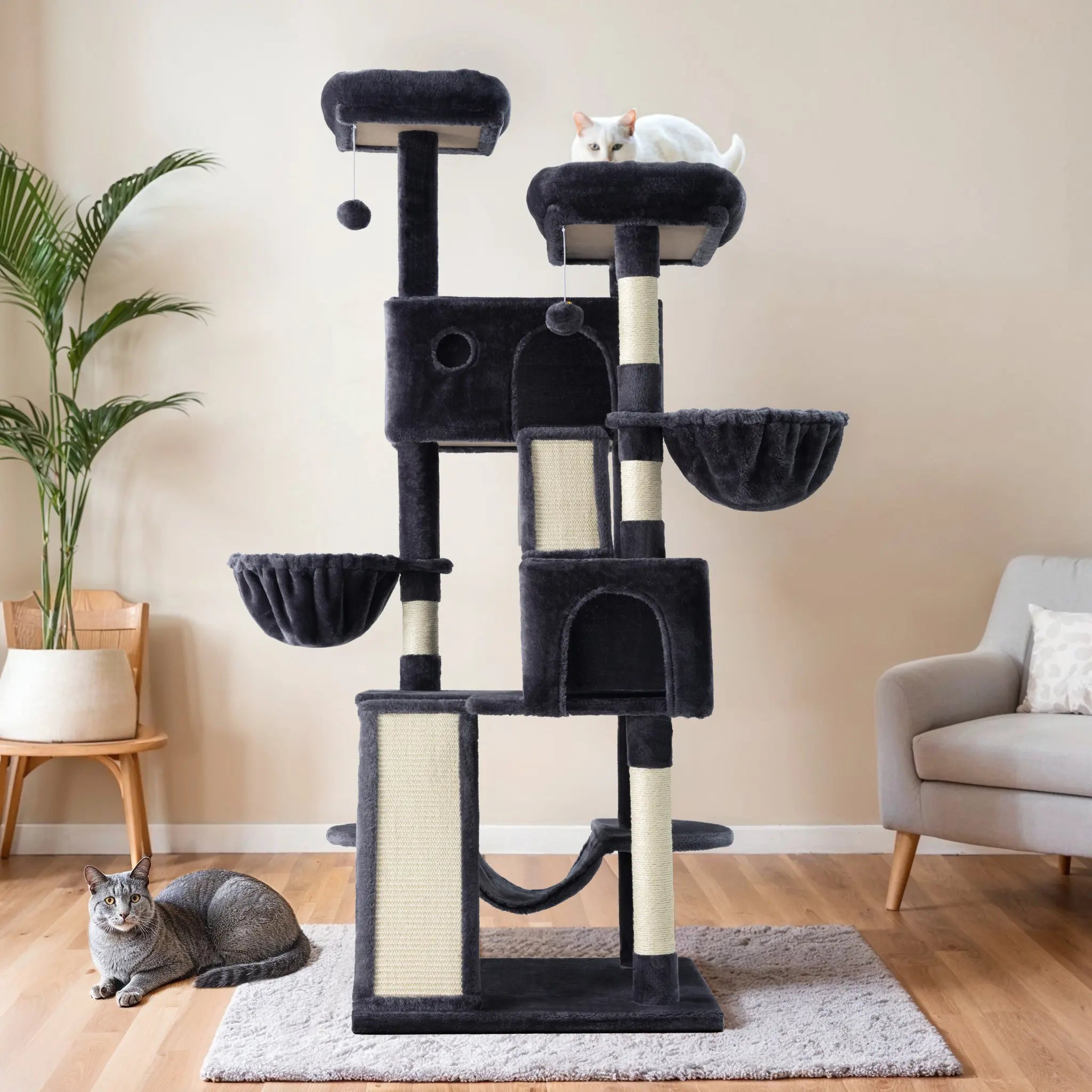 HOOMIC 65In Multi-Level Large Cat Tree Tower for Indoor Cats/Furniture Activity Center with Wide Base/Cozy Plush Cat Perches/Cat Condo with Baskets/Sisal Scratching Posts and Hammock #Tiktokshopfalldealsforyou