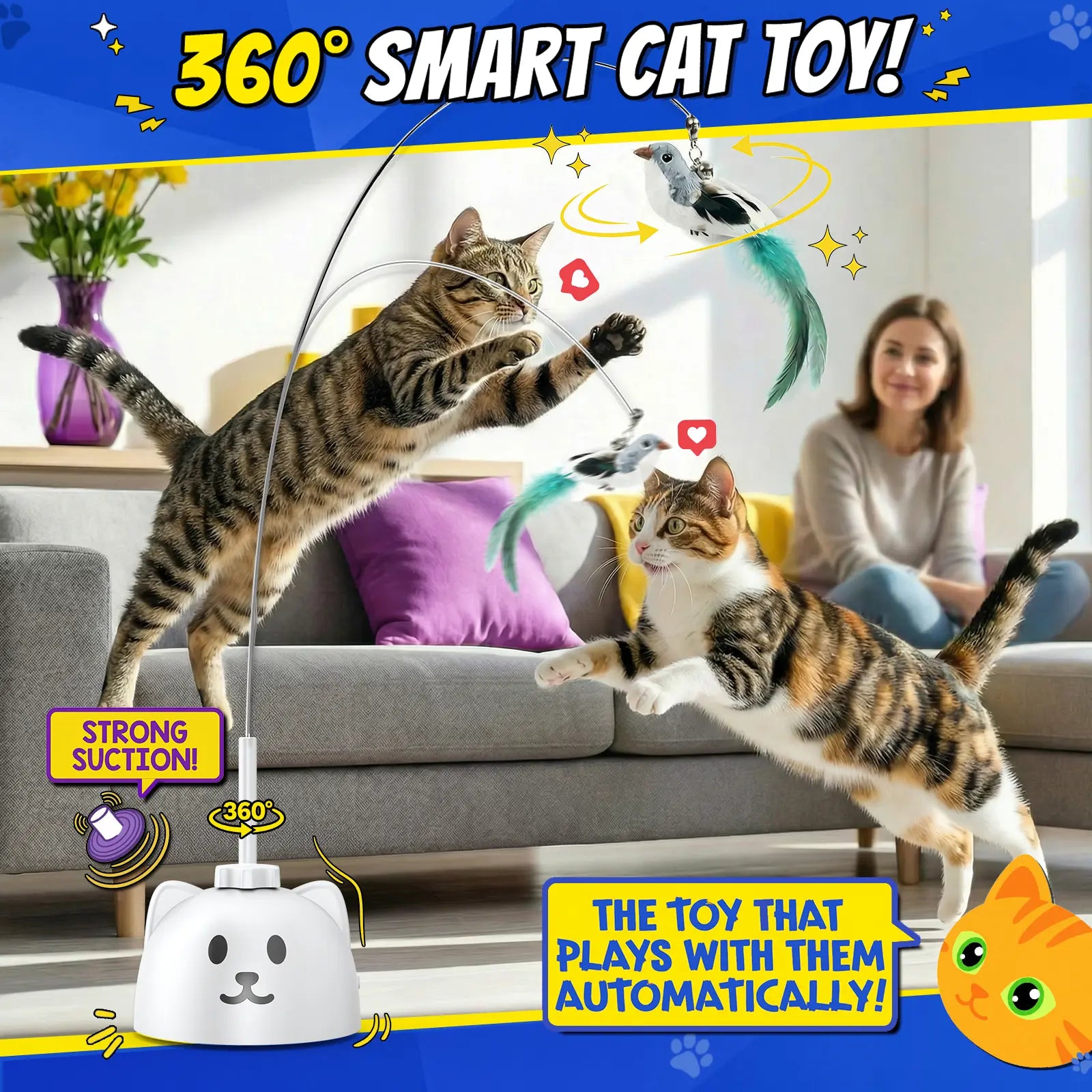 CATPICK Interactive Cat Toys for Indoor Cats Automatic Electric Flying Bird Feather Wand Toy with Automatic Function and Electric Flying Bird for Continuous Entertainment