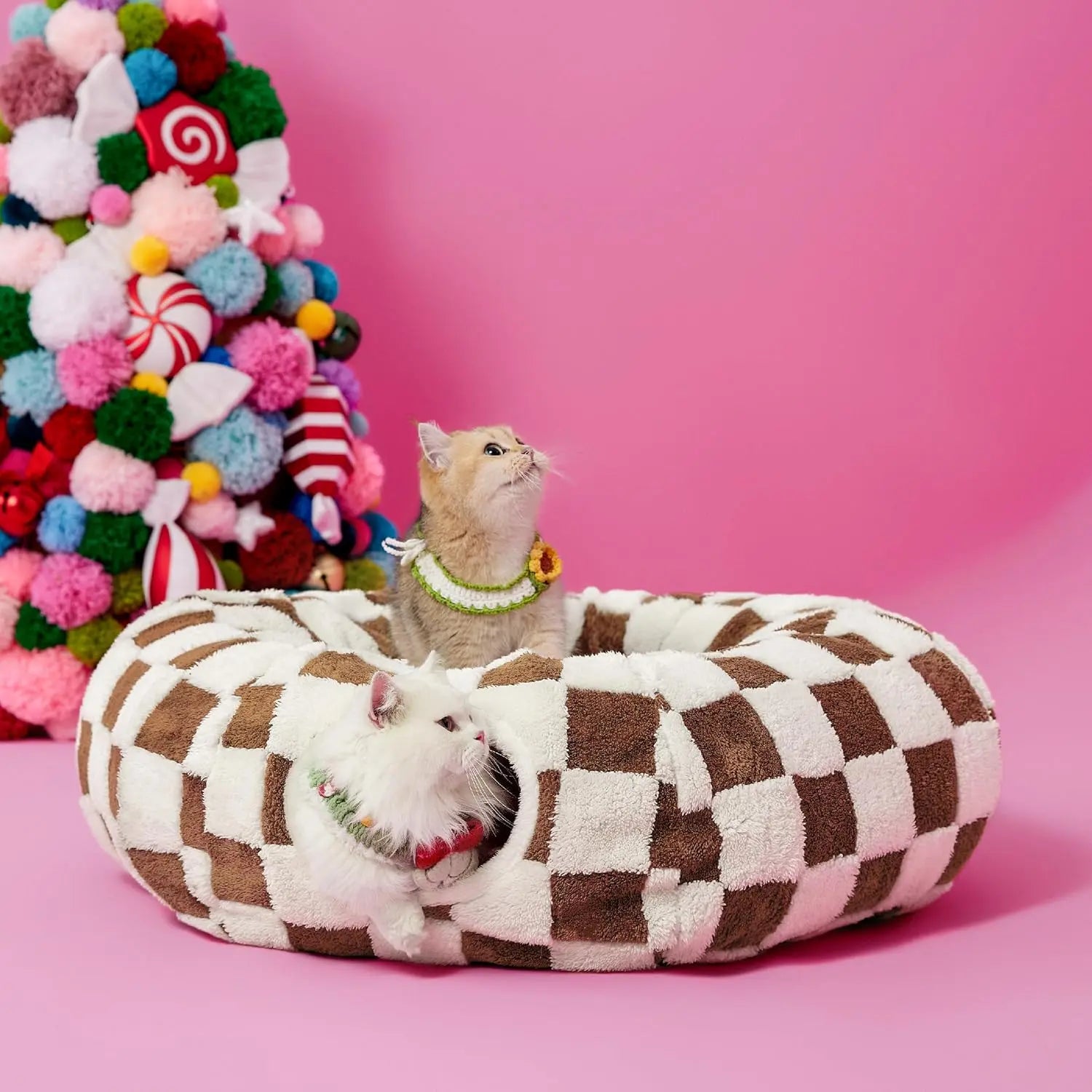 Lesure Cat Tunnel Bed for Indoor Cats - Cute Cat Donut Tunnel with Washable Circle Cushion, round Pet Play Tunnel Toy for Kitten/Puppy/Rabbit - Animal Blanket Home