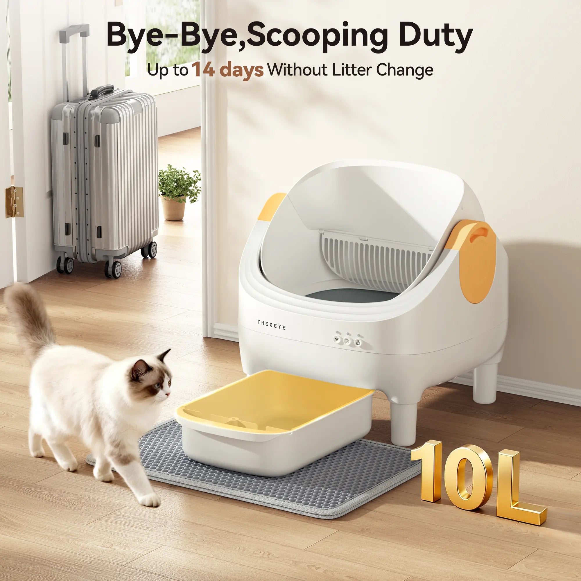 Thereye Open-Top Self-Cleaning Cat Litter Box, Automatic with App Control Wifi Odor-Free Waste Disposal Includes Trash Bags Litterbox