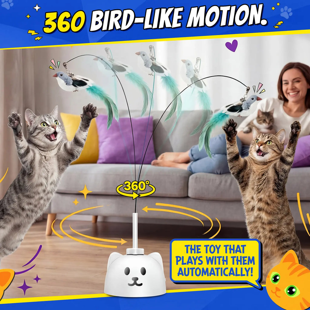 CATPICK Interactive Cat Toys for Indoor Cats Automatic Electric Flying Bird Feather Wand Toy with Automatic Function and Electric Flying Bird for Continuous Entertainment