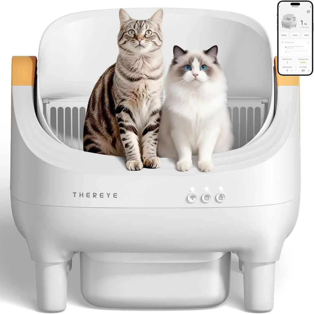 Thereye Open-Top Self-Cleaning Cat Litter Box, Automatic with App Control Wifi Odor-Free Waste Disposal Includes Trash Bags Litterbox
