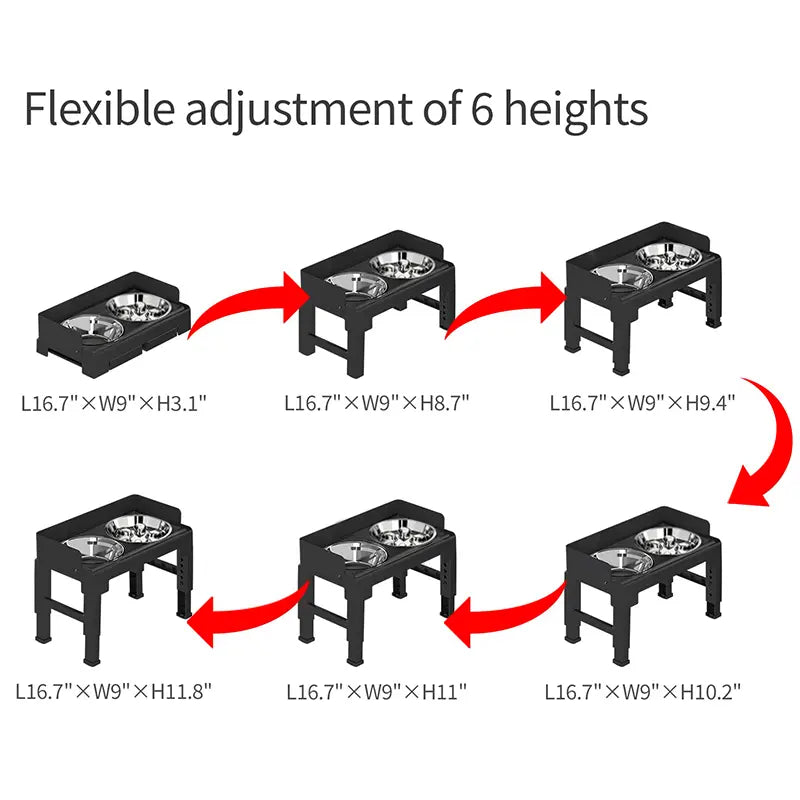 PAKEWAY Elevated Dog Bowls, Spill Proof, Tiltable Pet Feeder with 1 Slow Feeder Bowl &2 Stainless Steel Bowl, 6 Height Adjustable Raised Dog Bowls Stand for Medium Large Dogs
