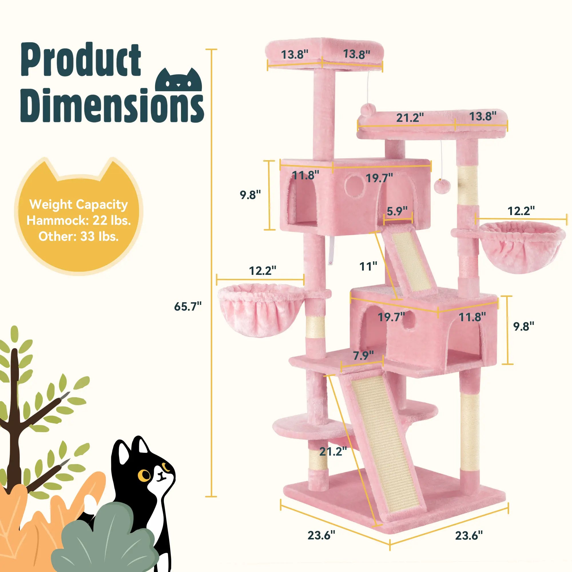 HOOMIC 65In Multi-Level Large Cat Tree Tower for Indoor Cats/Furniture Activity Center with Wide Base/Cozy Plush Cat Perches/Cat Condo with Baskets/Sisal Scratching Posts and Hammock #Tiktokshopfalldealsforyou
