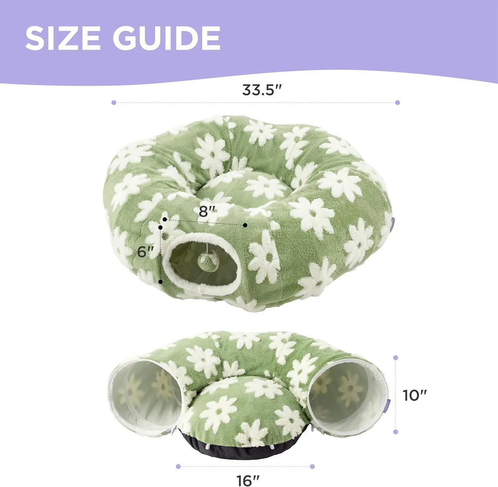 Lesure Cat Tunnel Bed for Indoor Cats - Cute Cat Donut Tunnel with Washable Circle Cushion, round Pet Play Tunnel Toy for Kitten/Puppy/Rabbit - Animal Blanket Home