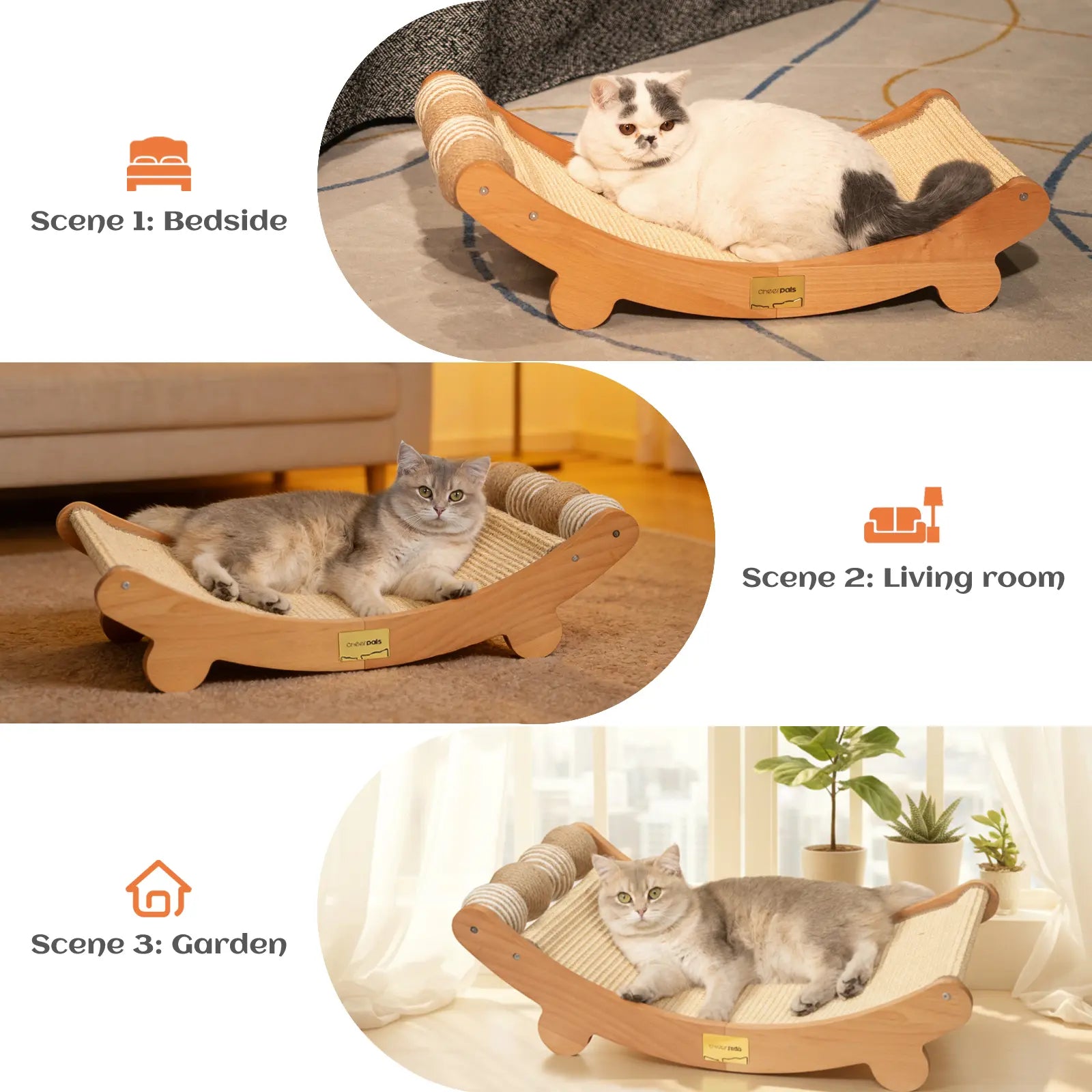 Extra Large Sisal Cat Scratching Bed, Nartural Sisal Wear-Resisitant Cat Scratcher, Cat Paw Pad for Large Cats, Cat Scratching Board Protects Cat from Scratching, Wooden Cat Home Furniture