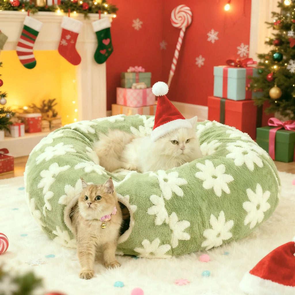 Lesure Cat Tunnel Bed for Indoor Cats - Cute Cat Donut Tunnel with Washable Circle Cushion, round Pet Play Tunnel Toy for Kitten/Puppy/Rabbit - Animal Blanket Home