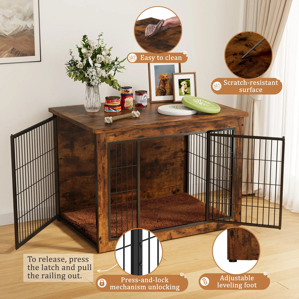 Warcat Dog Crate Furniture with Thick Cushion, Side End Table Wooden Dog Cage with Double Doors, Chew-Resistant Dog Kennel Dog House Indoor for Small to Large Dog #Aprilstockup#Tiktokshopstockup#Tiktokshopmothersday#Summervibes#Petlovers