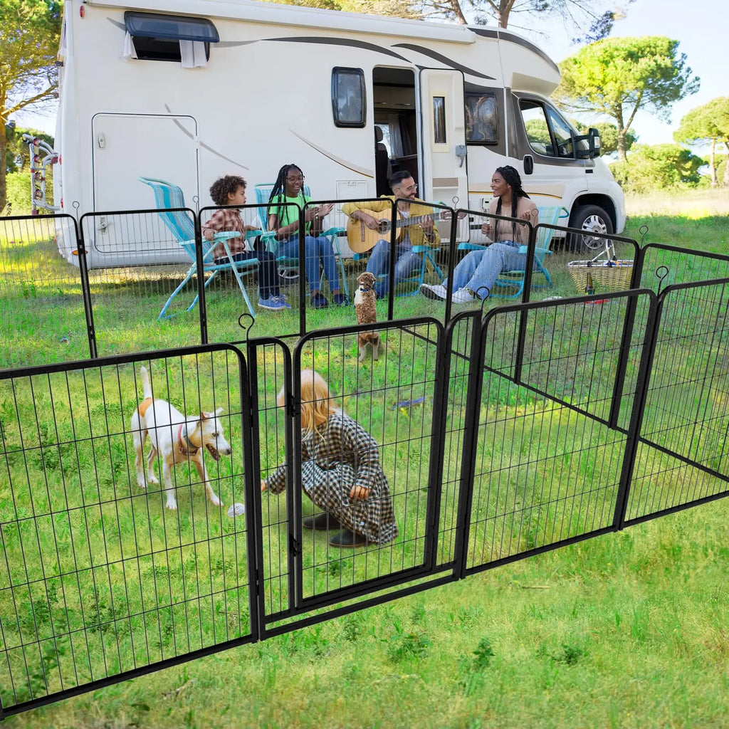 Dog Playpen Outdoor Extra Wide 12 Piece Panels Heavy Duty Anti-Rust Coating-Strengthened Dog Fence 40" Height with Doors Portable for RV Camping Yard, Total 32FT, 79 Sq.Ft, Snowy Black PS781
