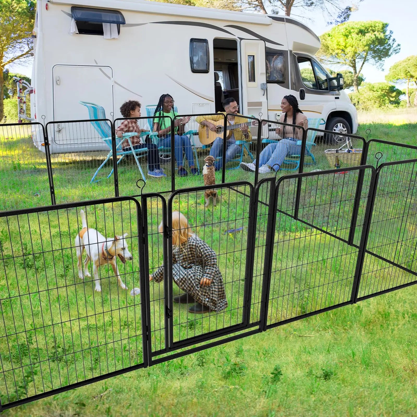 Dog Playpen Outdoor Extra Wide 12 Piece Panels Heavy Duty Anti-Rust Coating-Strengthened Dog Fence 40" Height with Doors Portable for RV Camping Yard, Total 32FT, 79 Sq.Ft, Snowy Black PS781