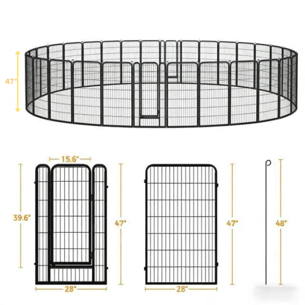 【Heavy Duty】Yaheetech Dog Playpen 6/8/12/16 Panels Metal Pet Playpen, Outdoor Indoor Dog Exercise Barrier Fence, 24/32/40/47 Inch