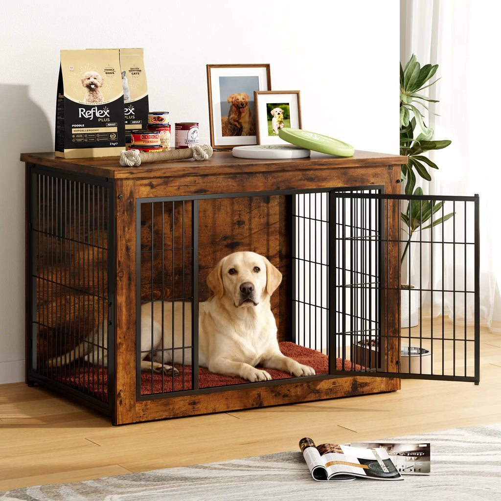 Warcat Dog Crate Furniture with Thick Cushion, Side End Table Wooden Dog Cage with Double Doors, Chew-Resistant Dog Kennel Dog House Indoor for Small to Large Dog #Aprilstockup#Tiktokshopstockup#Tiktokshopmothersday#Summervibes#Petlovers