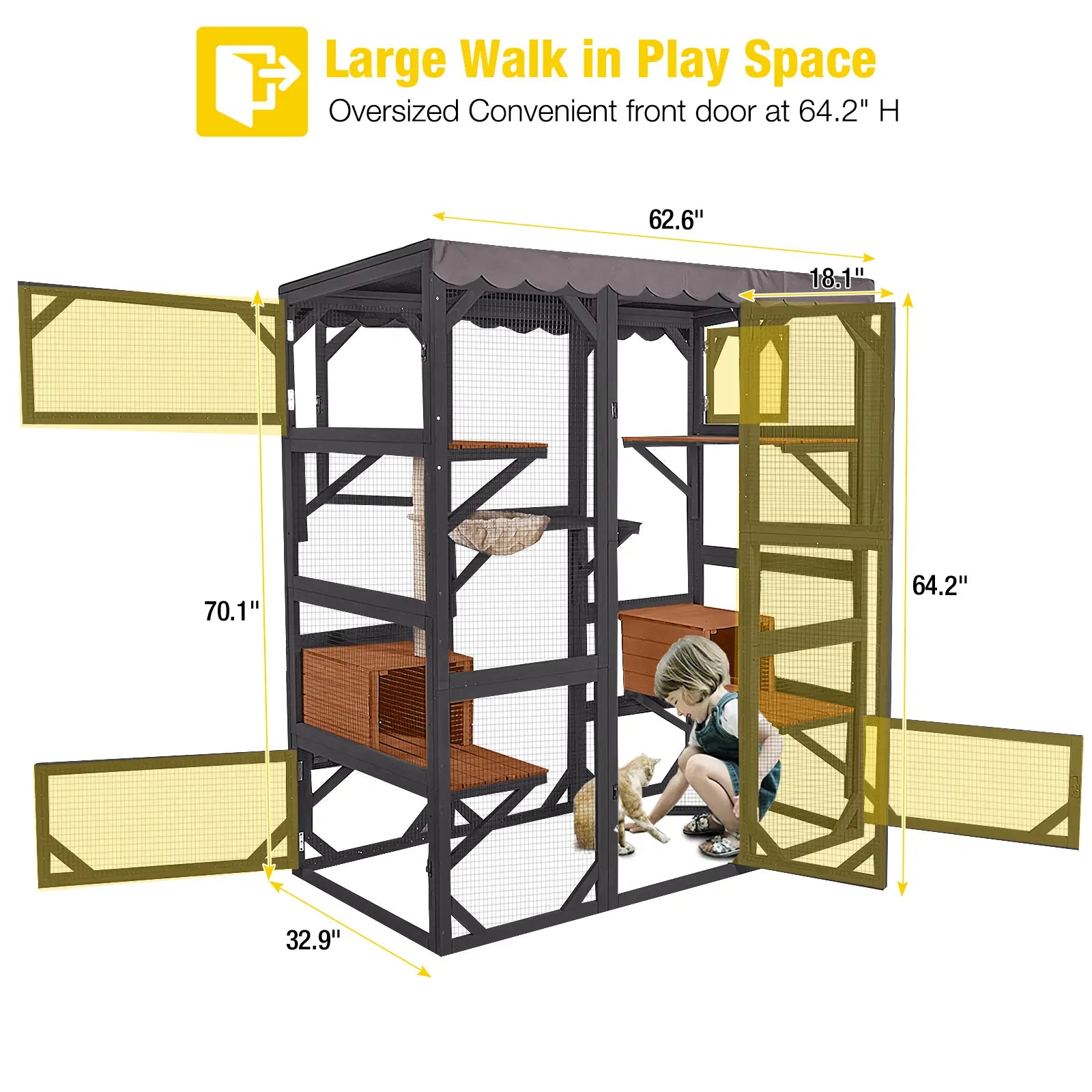 Aivituvin-Air37-M Walk-In Large Cat Enclosure with Roof Tarp - Connects to Windows or Cat Doors,Outdoor Catio，Catfuriture