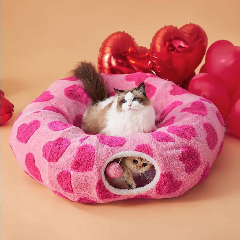 Lesure Cat Tunnel Bed for Indoor Cats - Cute Cat Donut Tunnel with Washable Circle Cushion, round Pet Play Tunnel Toy for Kitten/Puppy/Rabbit - Animal Blanket Home