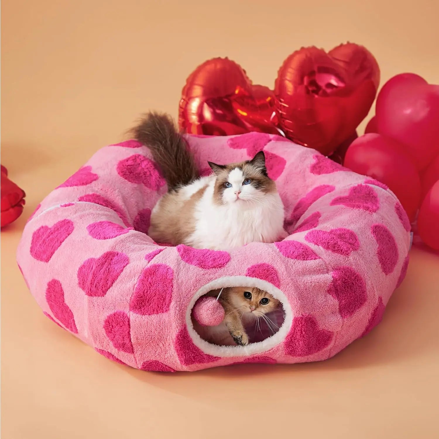 Lesure Cat Tunnel Bed for Indoor Cats - Cute Cat Donut Tunnel with Washable Circle Cushion, round Pet Play Tunnel Toy for Kitten/Puppy/Rabbit - Animal Blanket Home