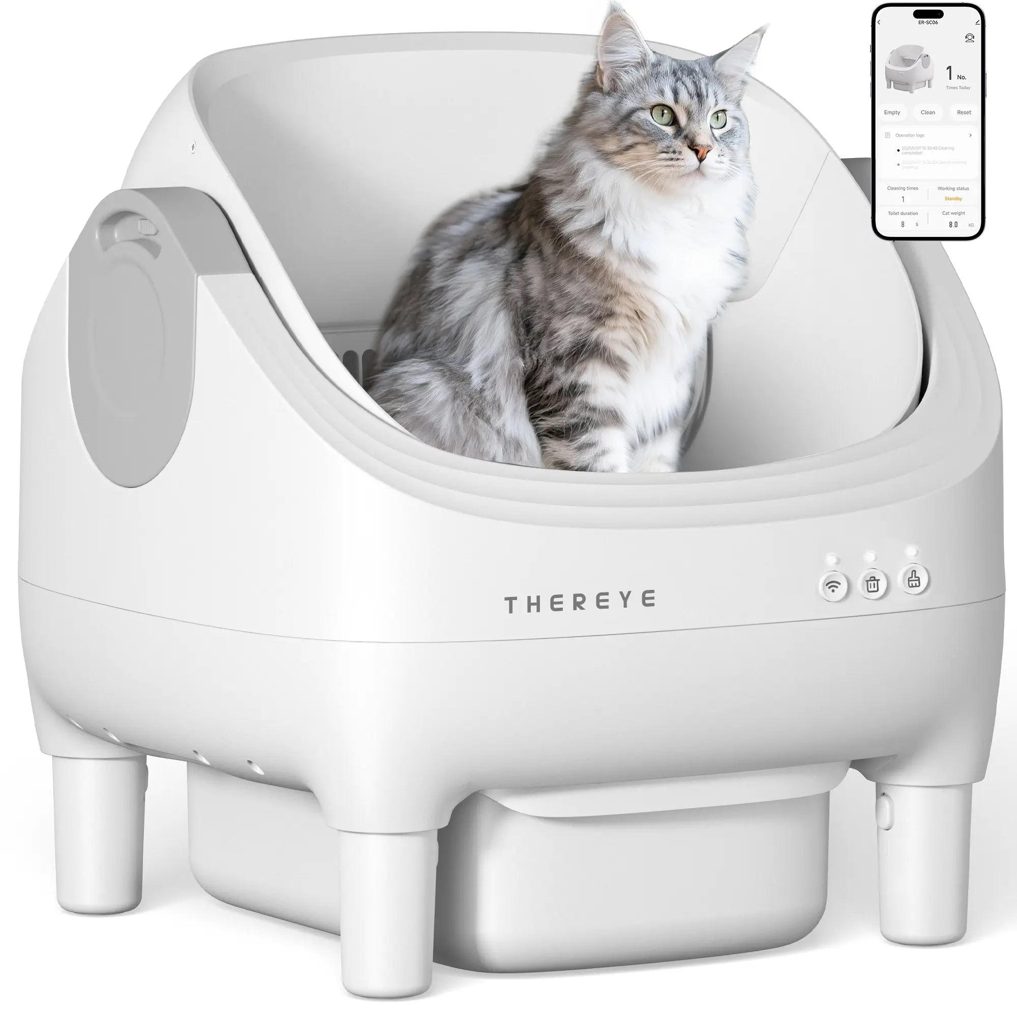Thereye Open-Top Self-Cleaning Cat Litter Box, Automatic with App Control Wifi Odor-Free Waste Disposal Includes Trash Bags Litterbox
