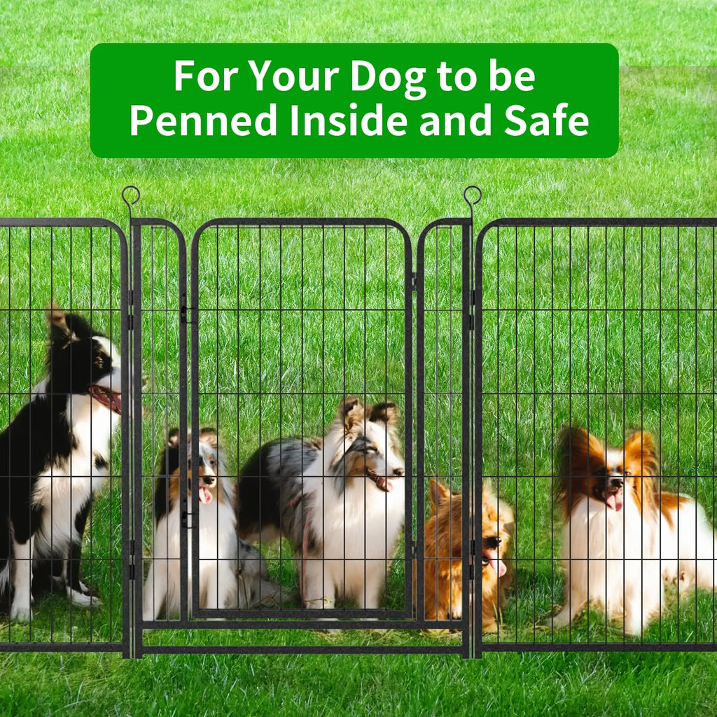 Dog Playpen Outdoor Extra Wide 12 Piece Panels Heavy Duty Anti-Rust Coating-Strengthened Dog Fence 40" Height with Doors Portable for RV Camping Yard, Total 32FT, 79 Sq.Ft, Snowy Black PS781