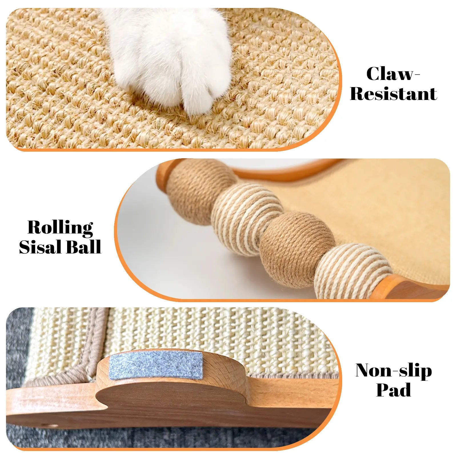 Extra Large Sisal Cat Scratching Bed, Nartural Sisal Wear-Resisitant Cat Scratcher, Cat Paw Pad for Large Cats, Cat Scratching Board Protects Cat from Scratching, Wooden Cat Home Furniture