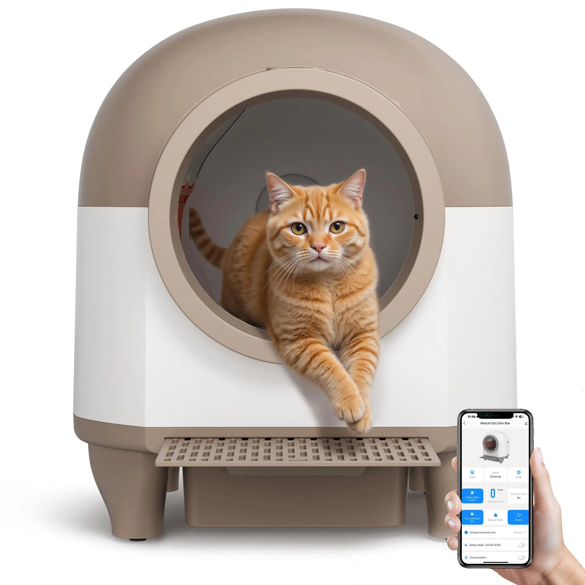 Warcat Smart Low-Noise Auto-Cleaning Litter Box 90L Self Cleaning Cat Litter Box App-Controlled via 2.4G Wifi with Smart Sensors, Safety Protection, Easy Maintenance, Easy Setup & Clean Springshine Springstatements Springbreak
