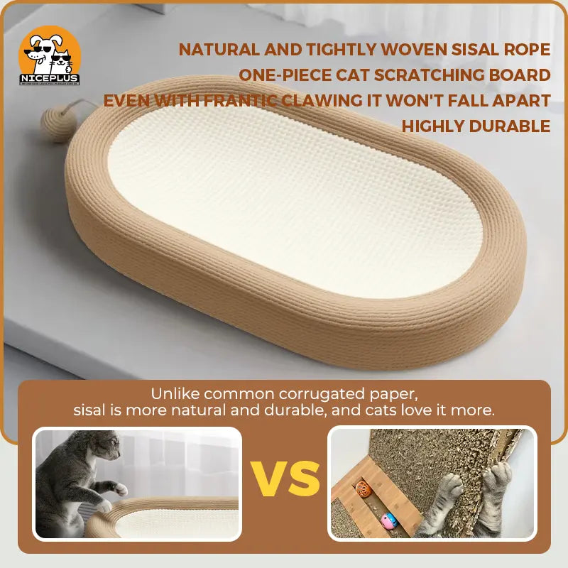 NICEPLUS Pet Sisal Cat Scratcher Cardboard Lounge Bed - Multi-Purpose Dog & Cat Furniture, 24X15X3.5 Inch, Anti-Slip Design, Ideal for Indoor Cats