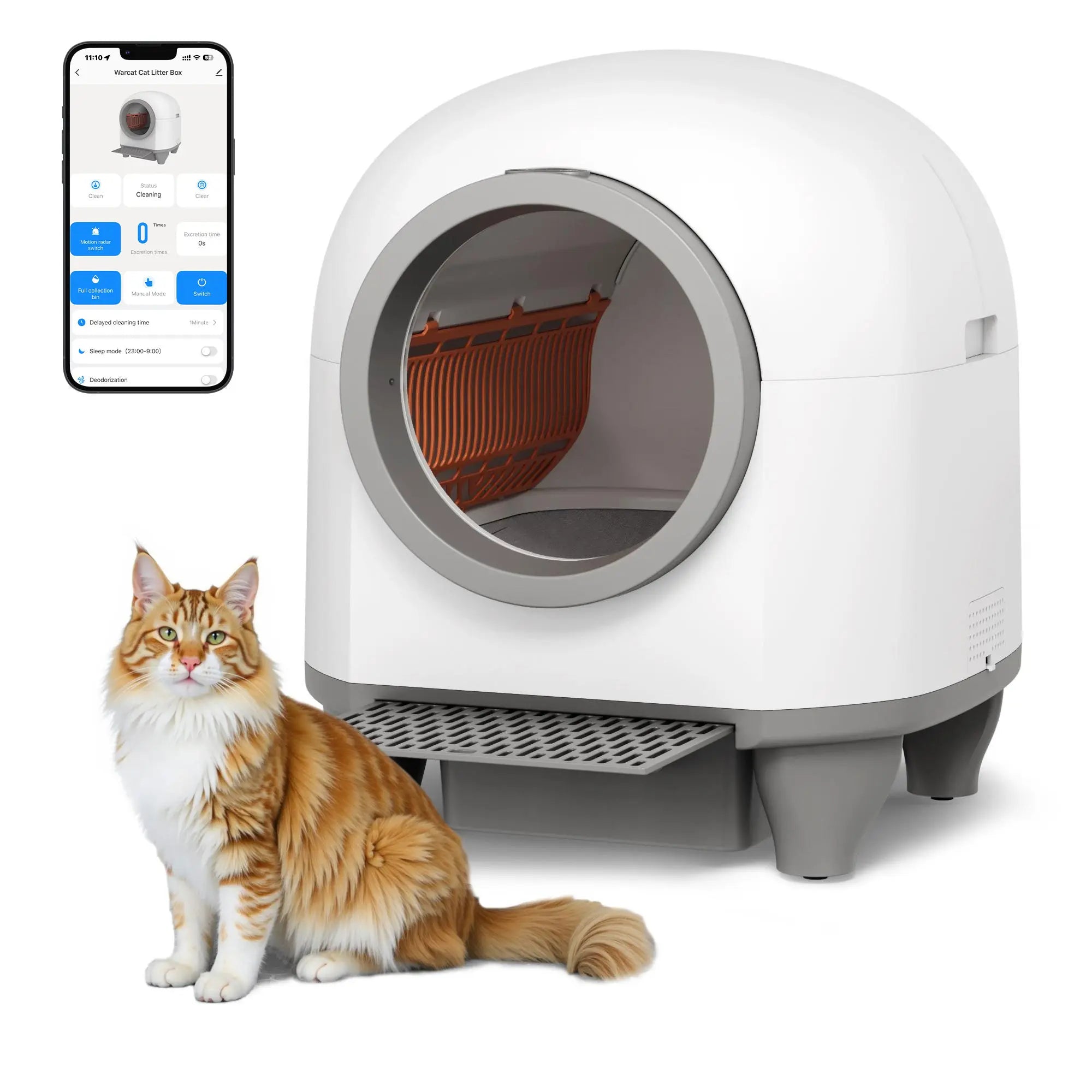 Warcat Smart Low-Noise Auto-Cleaning Litter Box 90L Self Cleaning Cat Litter Box App-Controlled via 2.4G Wifi with Smart Sensors, Safety Protection, Easy Maintenance, Easy Setup & Clean Springshine Springstatements Springbreak