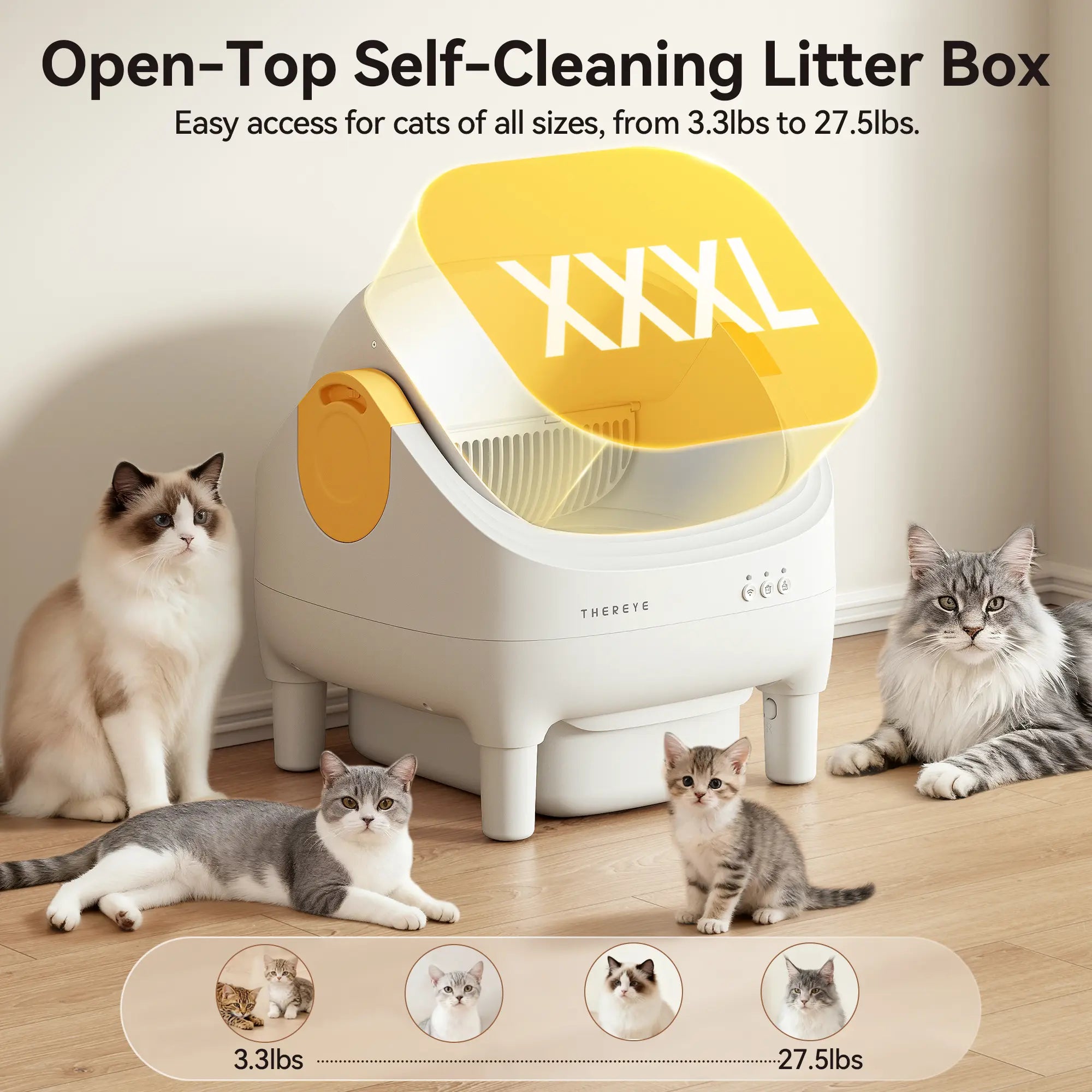 Thereye Open-Top Self-Cleaning Cat Litter Box, Automatic with App Control Wifi Odor-Free Waste Disposal Includes Trash Bags Litterbox