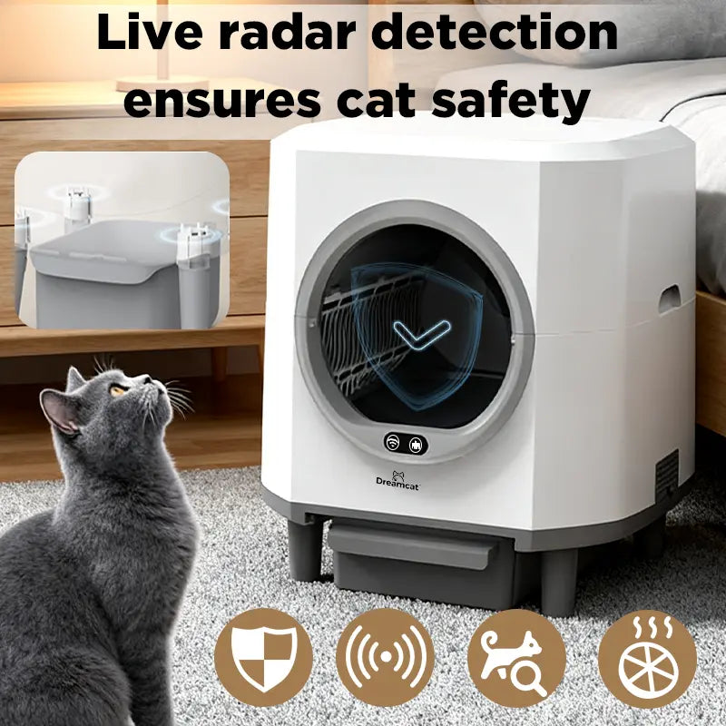 9Dreamcat Smart Cat Litter Box, Hands-Free Self-Cleaning, Large-Capacity, Odor-Free, APP Control, Multi-Cat Home, Modern Design, Includes Floating Brush & Aroma Box