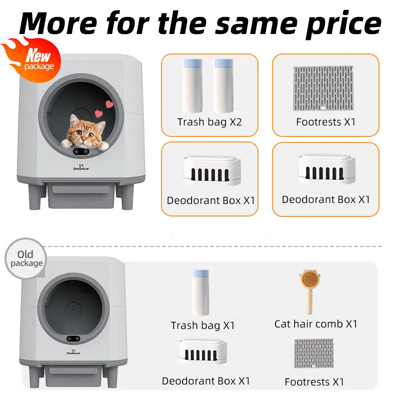 9Dreamcat Smart Cat Litter Box, Hands-Free Self-Cleaning, Large-Capacity, Odor-Free, APP Control, Multi-Cat Home, Modern Design, Includes Floating Brush & Aroma Box