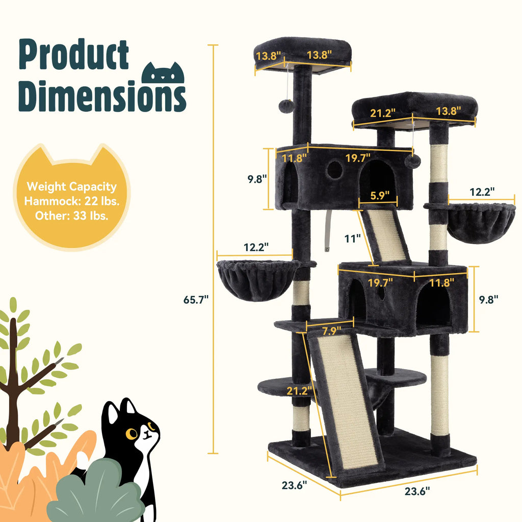 HOOMIC 65In Multi-Level Large Cat Tree Tower for Indoor Cats/Furniture Activity Center with Wide Base/Cozy Plush Cat Perches/Cat Condo with Baskets/Sisal Scratching Posts and Hammock #Tiktokshopfalldealsforyou