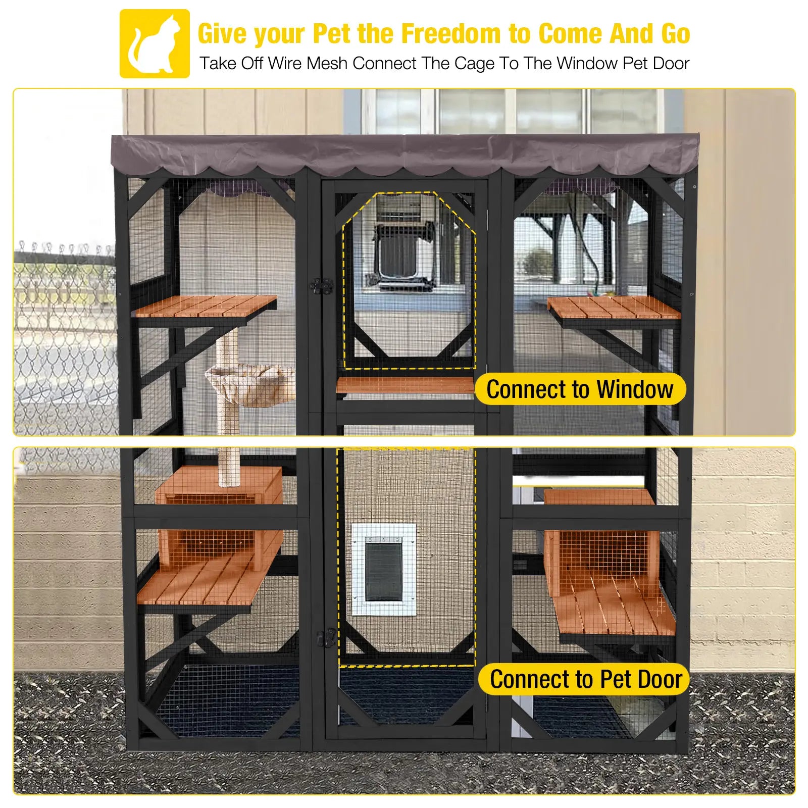 Aivituvin-Air37-M Walk-In Large Cat Enclosure with Roof Tarp - Connects to Windows or Cat Doors,Outdoor Catio，Catfuriture