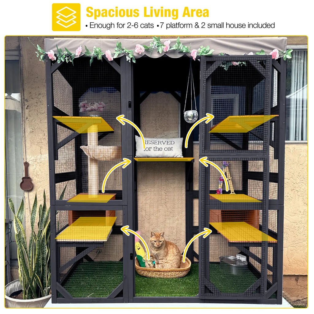 Aivituvin-Air37-M Walk-In Large Cat Enclosure with Roof Tarp - Connects to Windows or Cat Doors,Outdoor Catio，Catfuriture