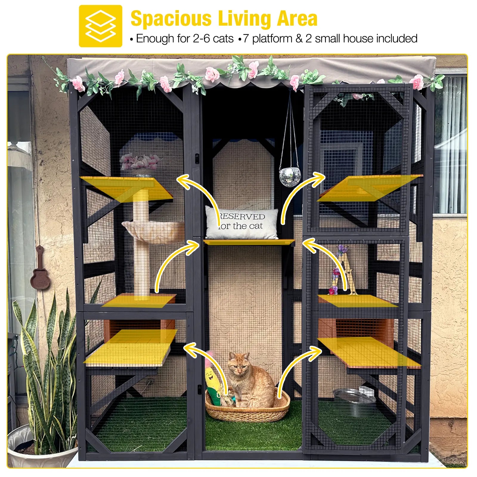 Aivituvin-Air37-M Walk-In Large Cat Enclosure with Roof Tarp - Connects to Windows or Cat Doors,Outdoor Catio，Catfuriture