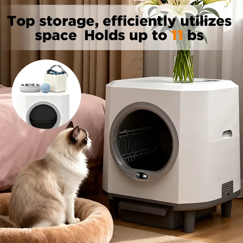 9Dreamcat Smart Cat Litter Box, Hands-Free Self-Cleaning, Large-Capacity, Odor-Free, APP Control, Multi-Cat Home, Modern Design, Includes Floating Brush & Aroma Box