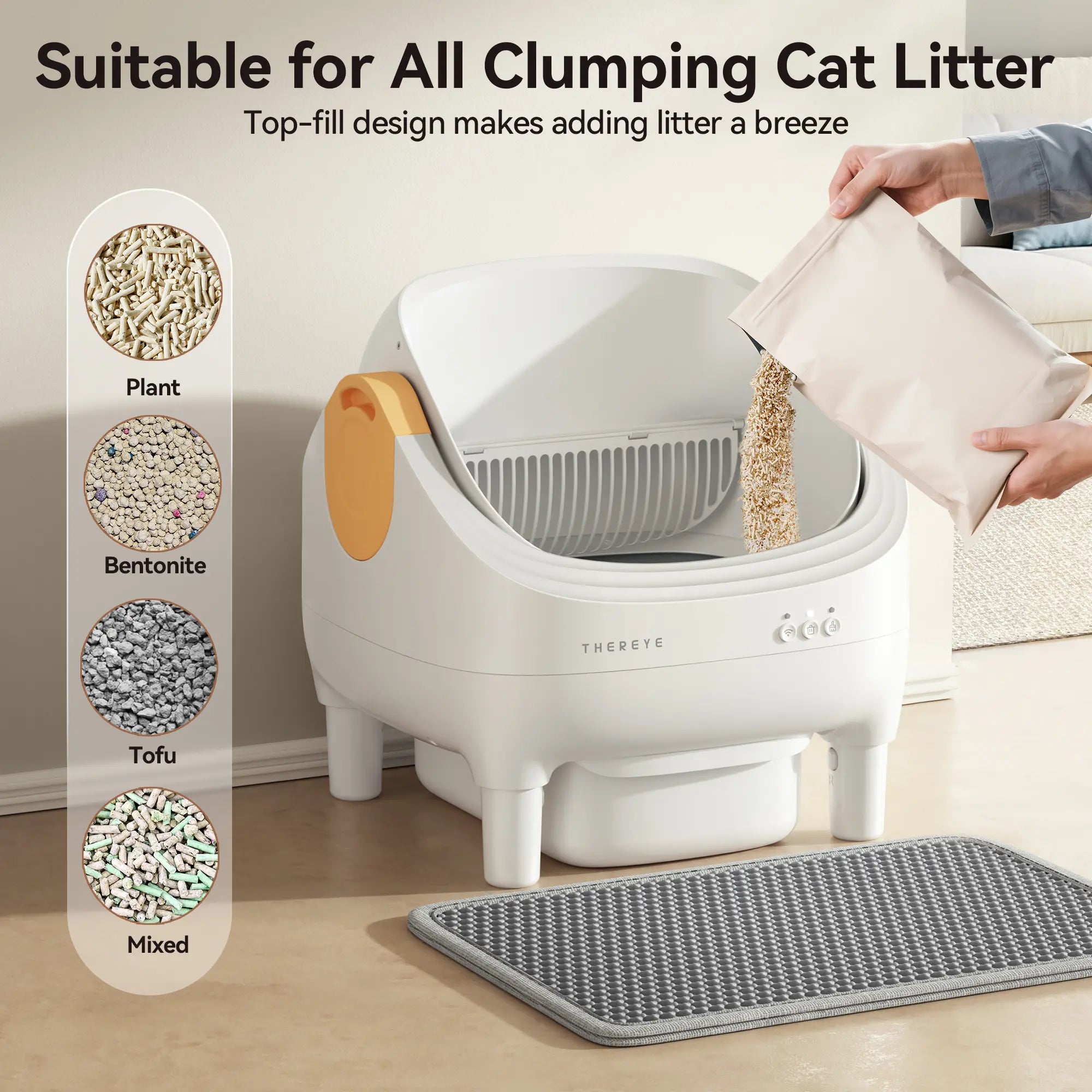Thereye Open-Top Self-Cleaning Cat Litter Box, Automatic with App Control Wifi Odor-Free Waste Disposal Includes Trash Bags Litterbox