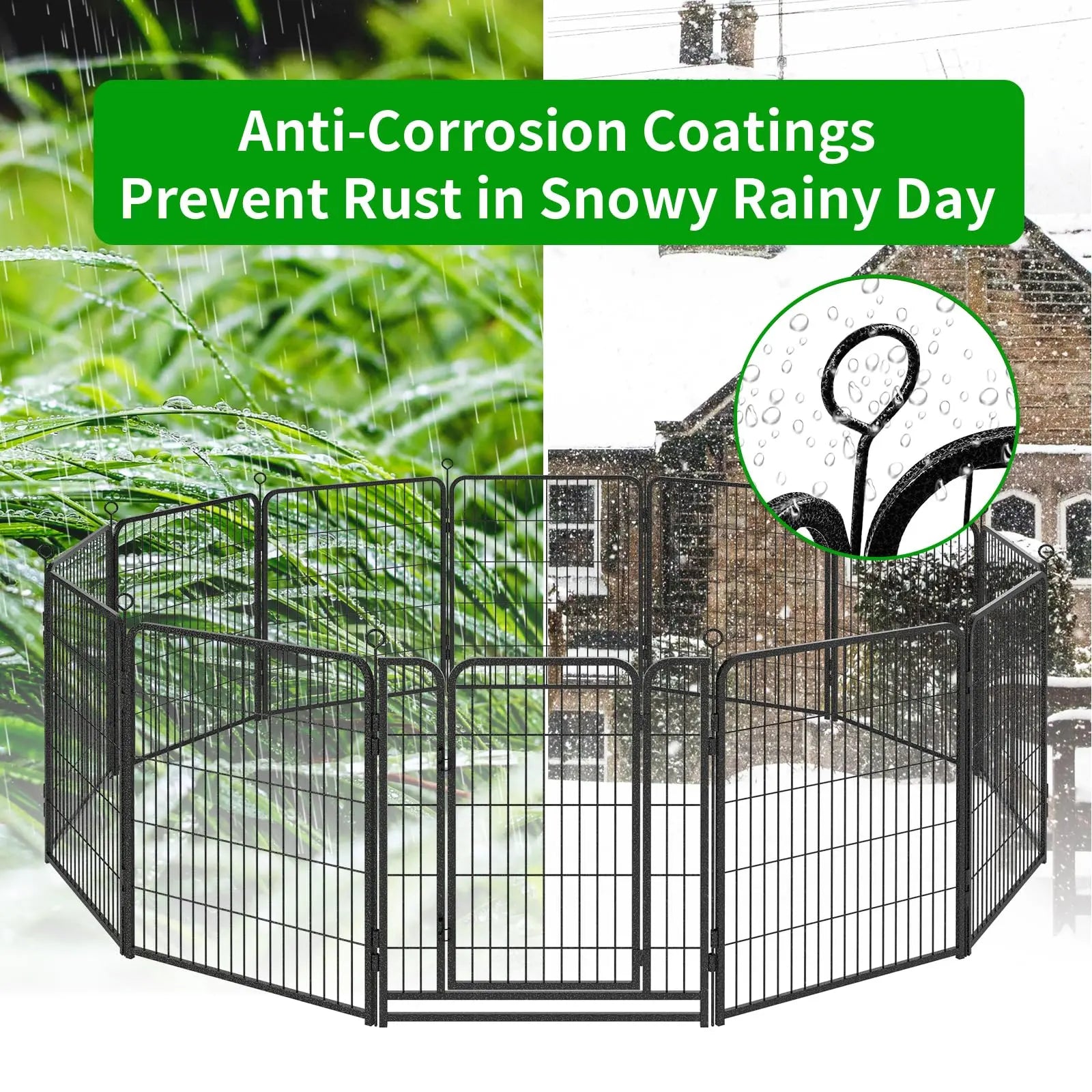 Dog Playpen Outdoor Extra Wide 12 Piece Panels Heavy Duty Anti-Rust Coating-Strengthened Dog Fence 40" Height with Doors Portable for RV Camping Yard, Total 32FT, 79 Sq.Ft, Snowy Black PS781