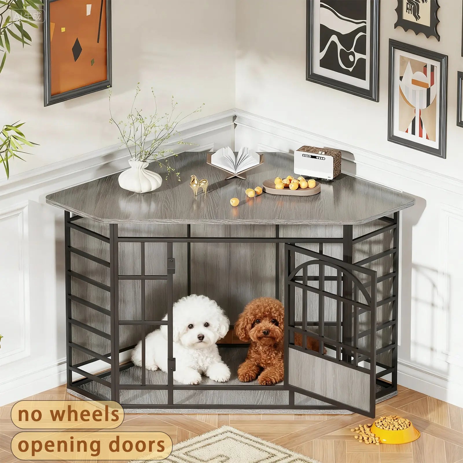 COZPAW Large Dog Crate Furniture, 48/52/71/78/86Inch Wooden Dog Kennel for Xlarge Dogs, Heavy Duty Dogs Furniture Indoor Wire Dog Cage with Caster Wheels, Decorative Pet House End Table, Brown