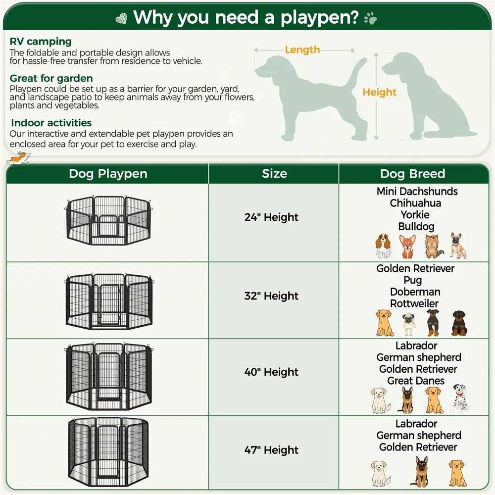 【Heavy Duty】Yaheetech Dog Playpen 6/8/12/16 Panels Metal Pet Playpen, Outdoor Indoor Dog Exercise Barrier Fence, 24/32/40/47 Inch