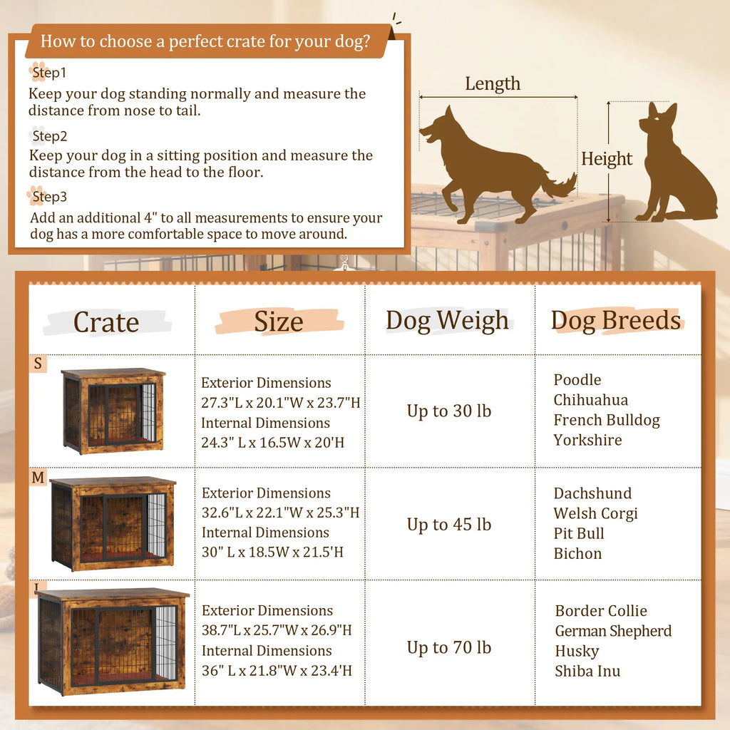 Warcat Dog Crate Furniture with Thick Cushion, Side End Table Wooden Dog Cage with Double Doors, Chew-Resistant Dog Kennel Dog House Indoor for Small to Large Dog #Aprilstockup#Tiktokshopstockup#Tiktokshopmothersday#Summervibes#Petlovers