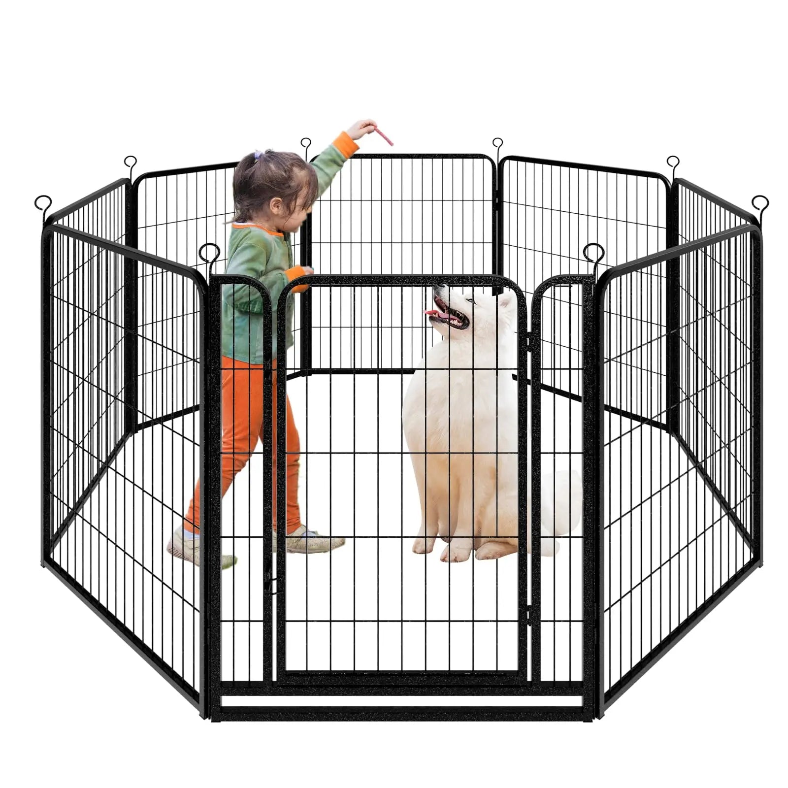 Dog Playpen Outdoor Extra Wide 12 Piece Panels Heavy Duty Anti-Rust Coating-Strengthened Dog Fence 40" Height with Doors Portable for RV Camping Yard, Total 32FT, 79 Sq.Ft, Snowy Black PS781