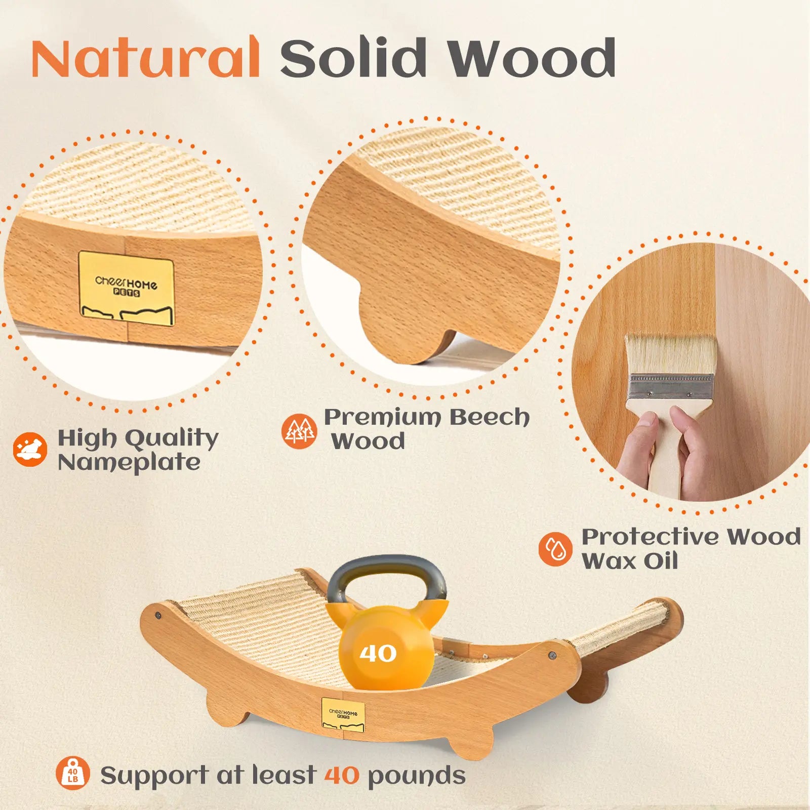 Extra Large Sisal Cat Scratching Bed, Nartural Sisal Wear-Resisitant Cat Scratcher, Cat Paw Pad for Large Cats, Cat Scratching Board Protects Cat from Scratching, Wooden Cat Home Furniture