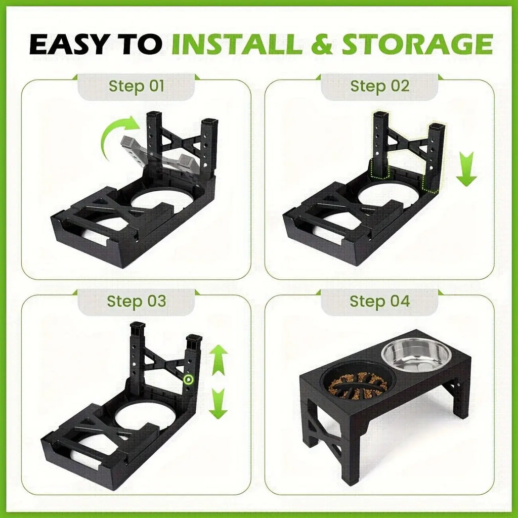 Elevated Dog Bowls, 5 Adjustable Heights Raised Dog Bowl Stand, with 2 Stainless Steel Dog Food Bowls and 1 Slow Feeder Dog Bowl, Adjusts to Height 3.2" to 12.2" for Small Medium Large Dogs Feeding