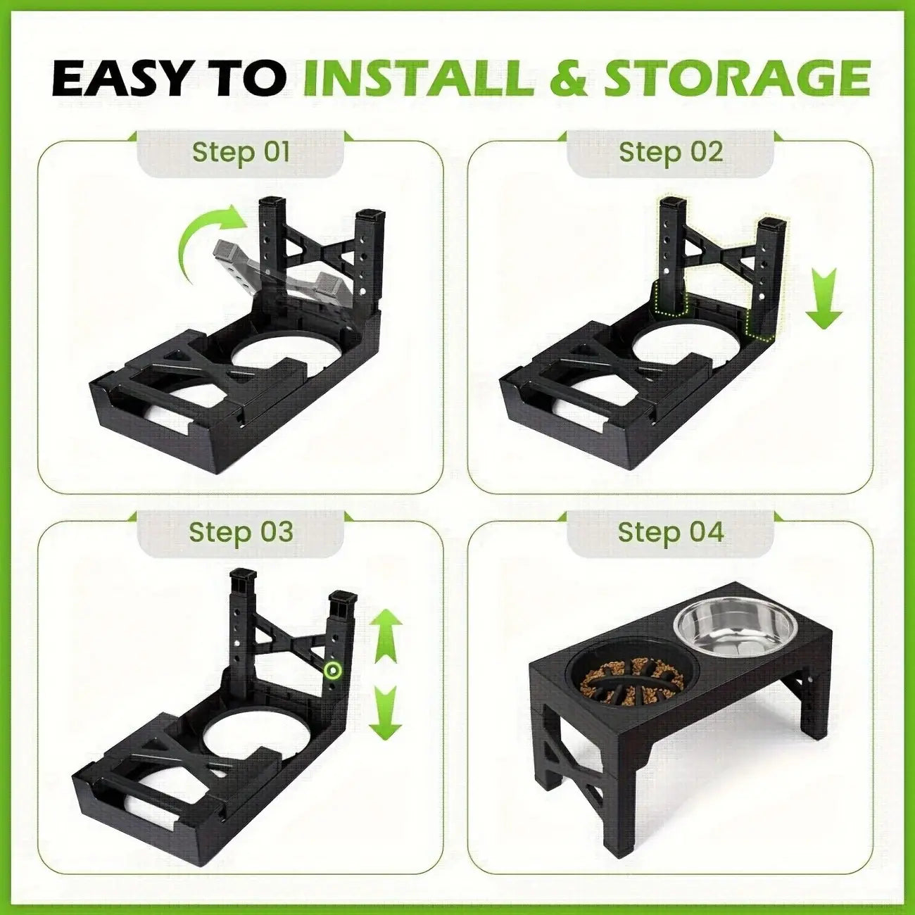 Elevated Dog Bowls, 5 Adjustable Heights Raised Dog Bowl Stand, with 2 Stainless Steel Dog Food Bowls and 1 Slow Feeder Dog Bowl, Adjusts to Height 3.2" to 12.2" for Small Medium Large Dogs Feeding