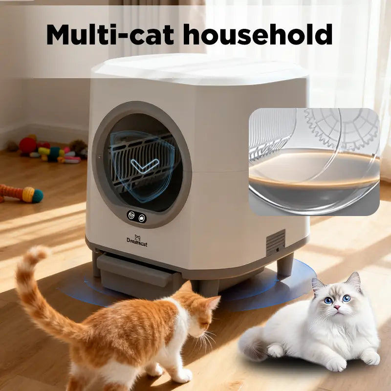 9Dreamcat Smart Cat Litter Box, Hands-Free Self-Cleaning, Large-Capacity, Odor-Free, APP Control, Multi-Cat Home, Modern Design, Includes Floating Brush & Aroma Box
