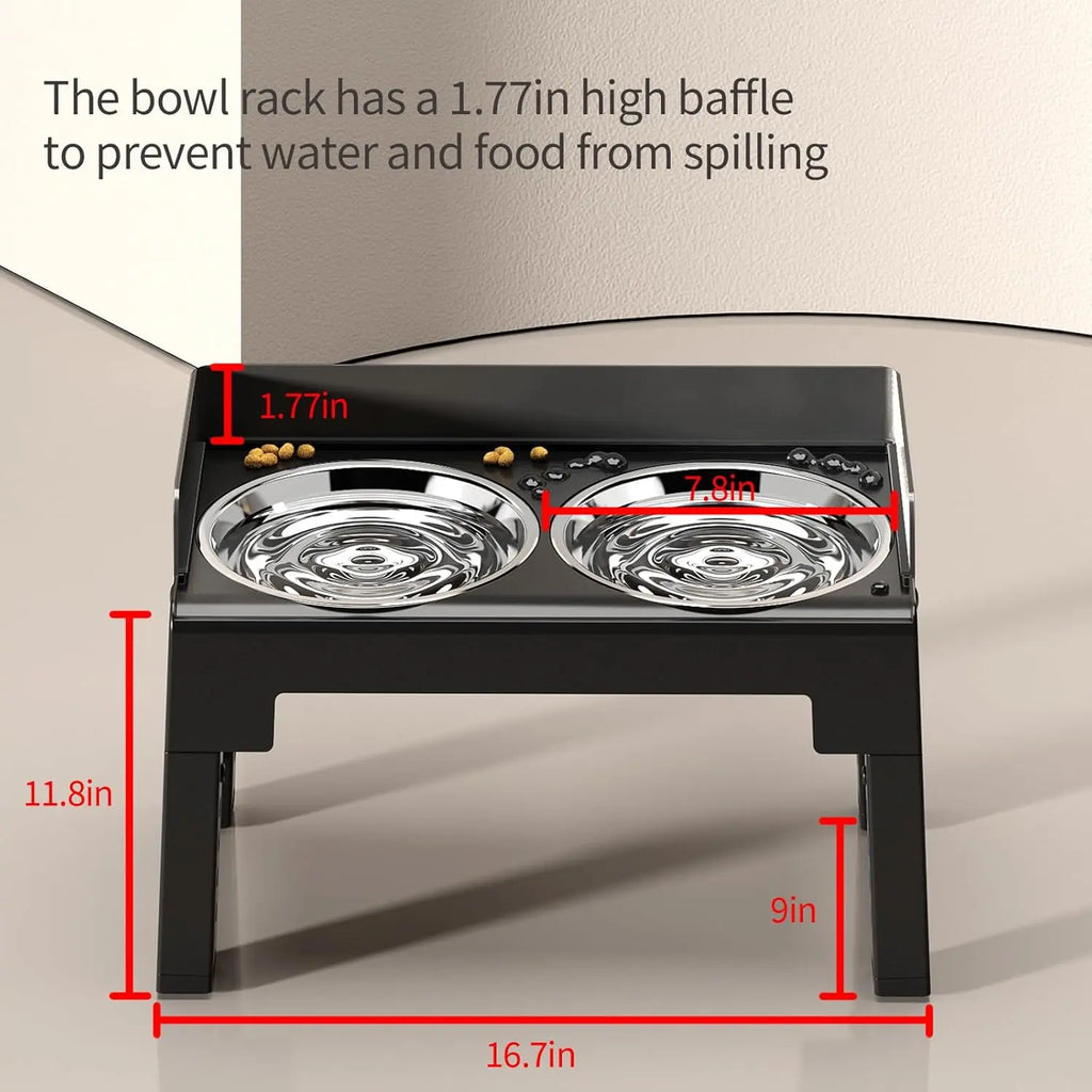 PAKEWAY Elevated Dog Bowls, Spill Proof, Tiltable Pet Feeder with 1 Slow Feeder Bowl &2 Stainless Steel Bowl, 6 Height Adjustable Raised Dog Bowls Stand for Medium Large Dogs