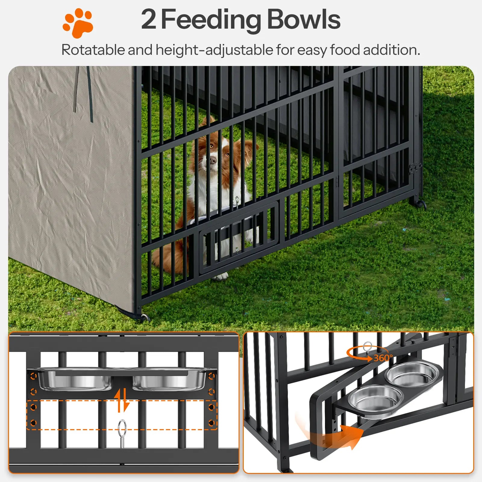 HOOBRO Outdoor Dog Kennel with Cover, 6.6 X 6.6 X 6.4 Ft Dog Kennel outside with Waterproof Roof and Rotating Feeding Bowls, Heavy-Duty Large Cage Enclosure, Dog Playpen Fence, Black