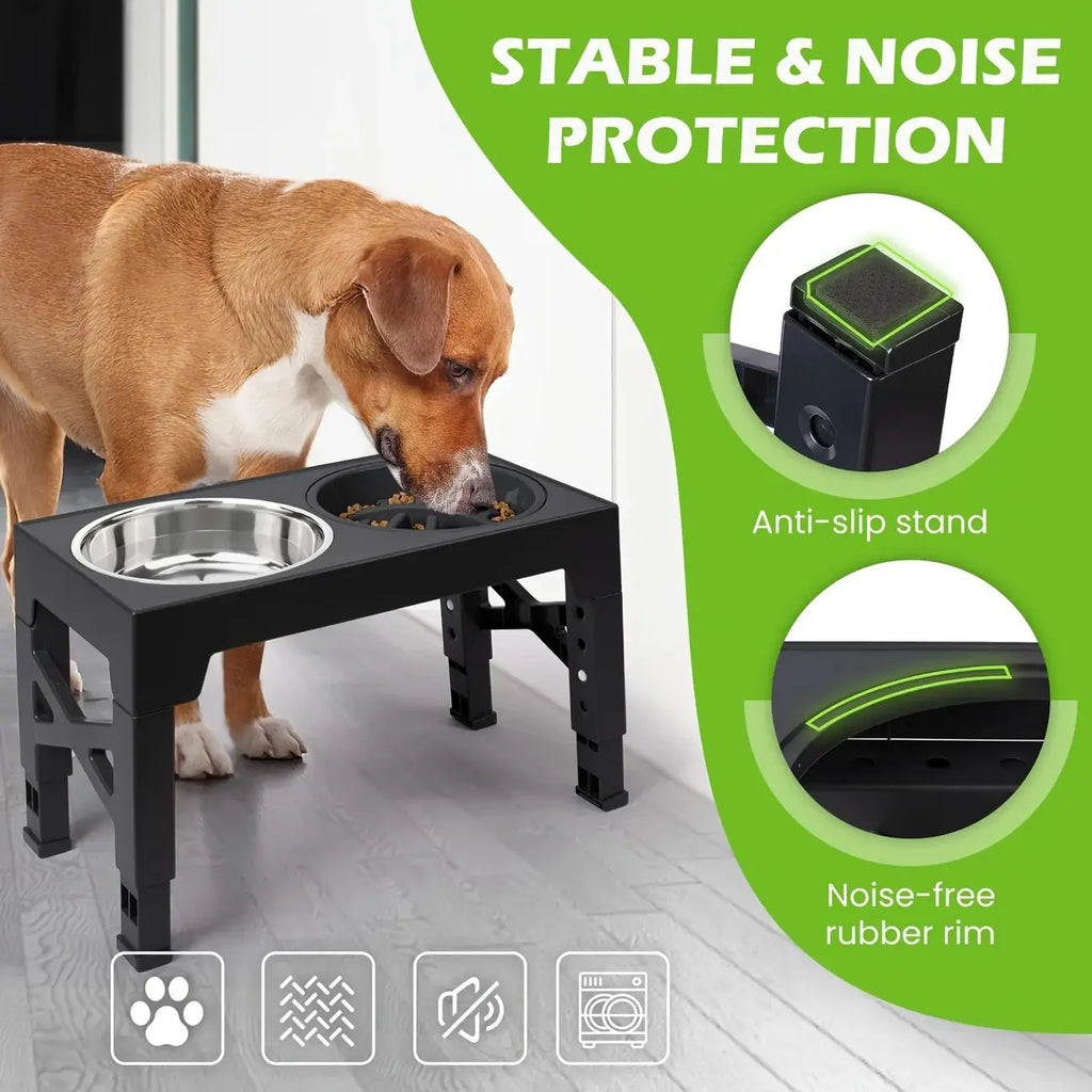 Elevated Dog Bowls, 5 Adjustable Heights Raised Dog Bowl Stand, with 2 Stainless Steel Dog Food Bowls and 1 Slow Feeder Dog Bowl, Adjusts to Height 3.2" to 12.2" for Small Medium Large Dogs Feeding